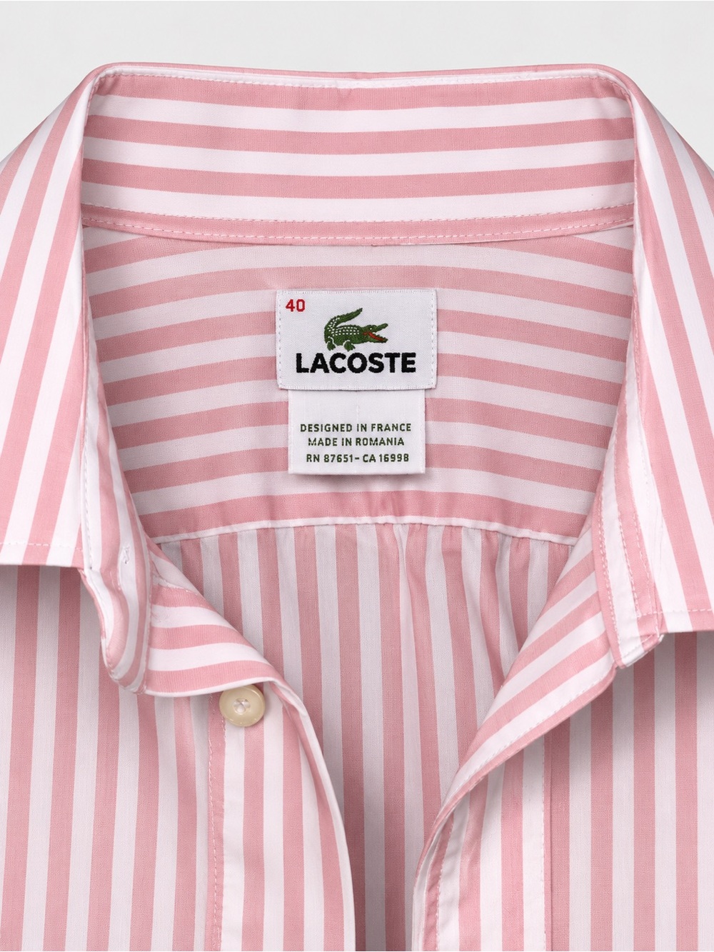 Lacoste Men’s Pink and White Striped Dress Shirt
